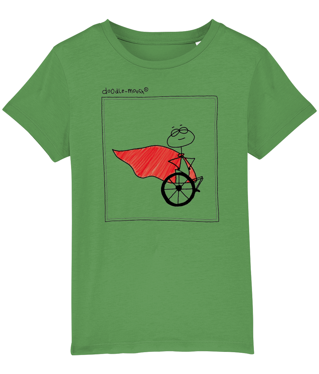superpower t-shirt, green with black, colorful drawing