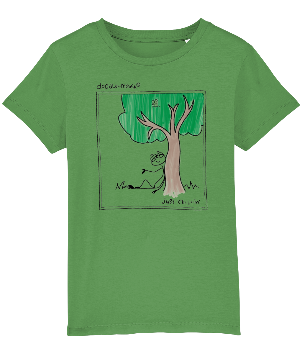 Just chilling t-shirt, green with black, colorful drawing