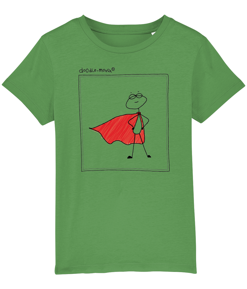superpower t-shirt, green with black, colorful drawing