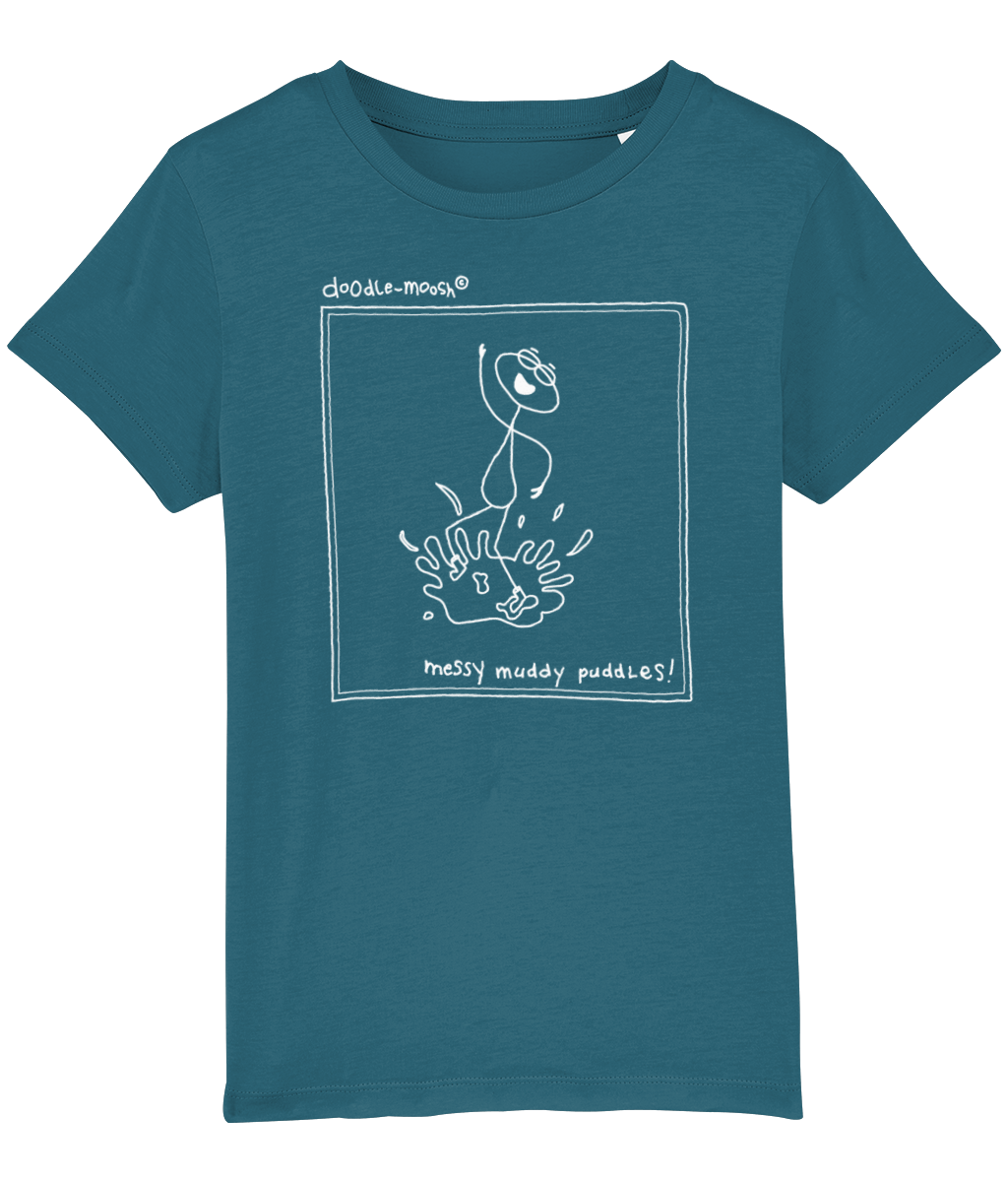 Messy muddy puddles t-shirt, blue with white