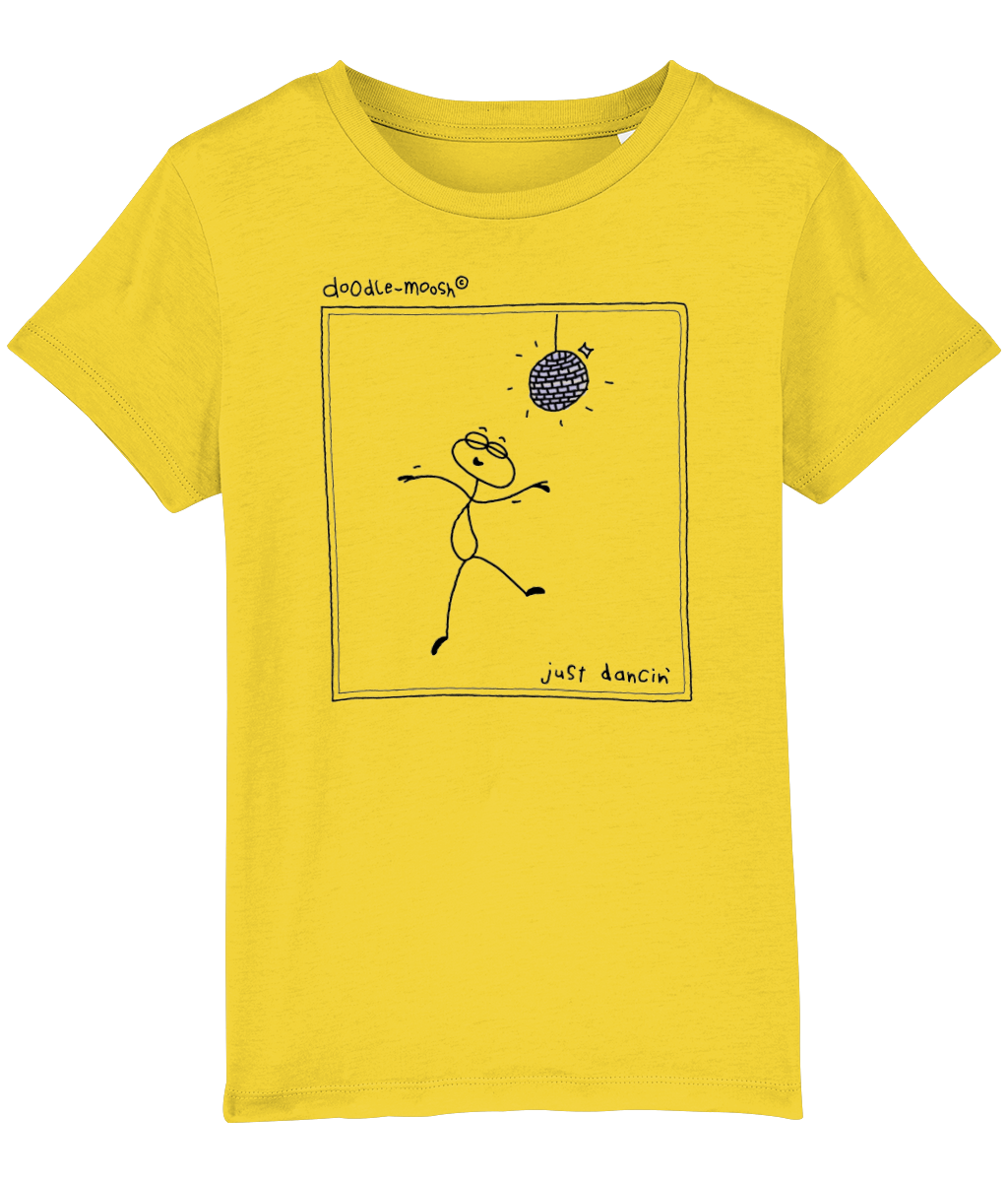 Just dancing t-shirt, yellow with black, colorful drawing