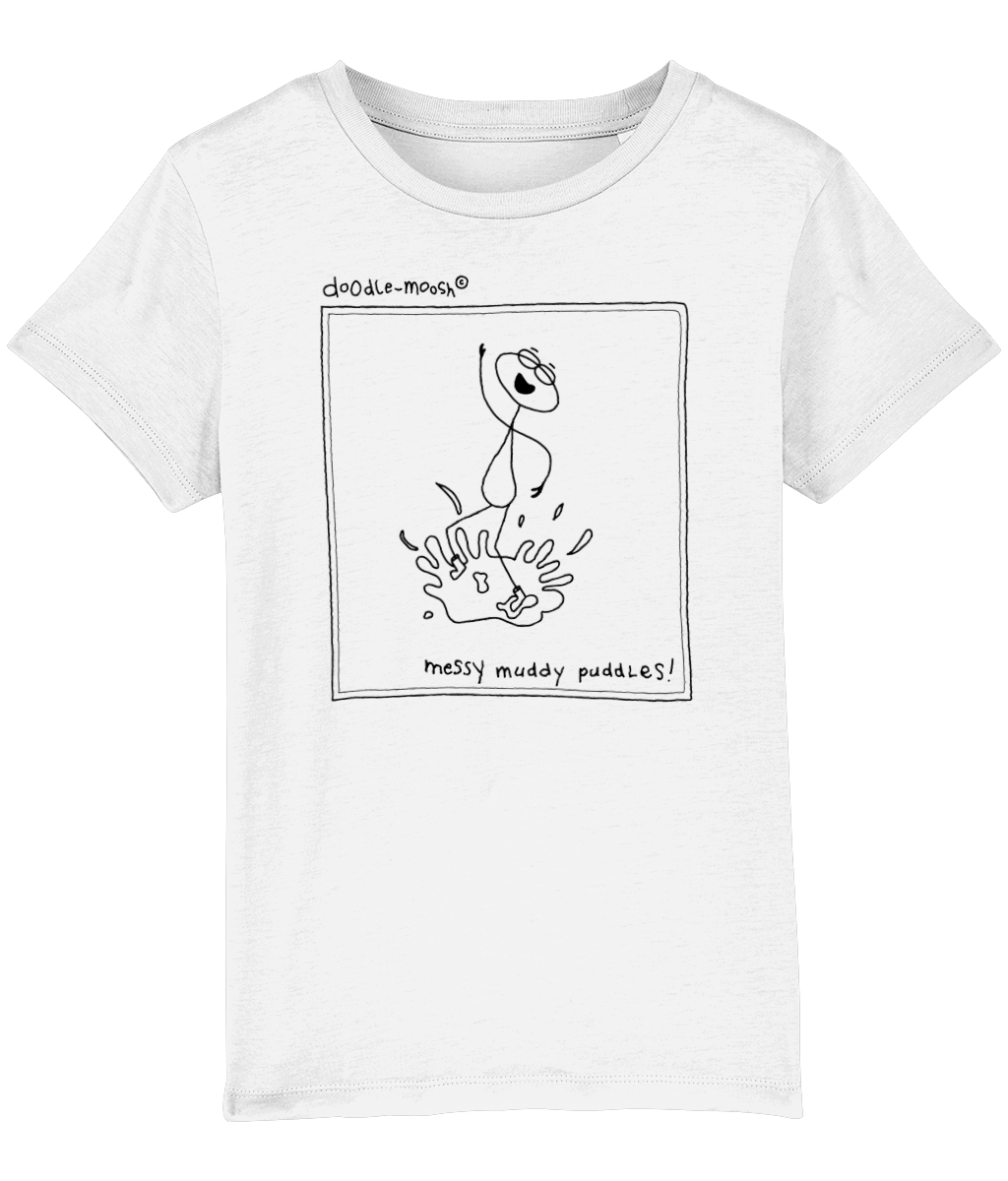 Messy muddy puddles t-shirt, white with black