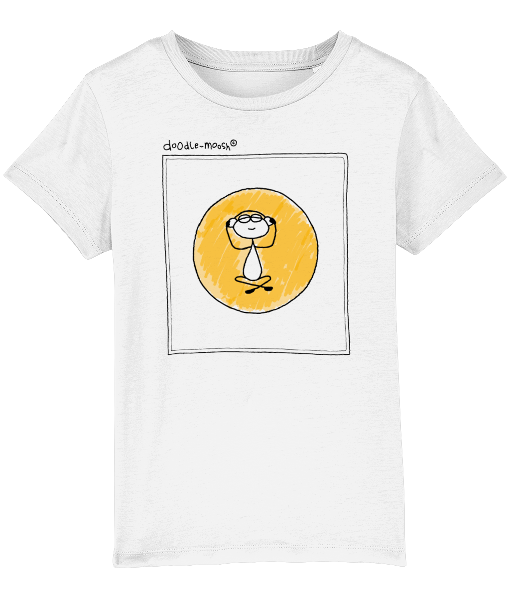 tuned in t-shirt, white with black, colourful  drawing