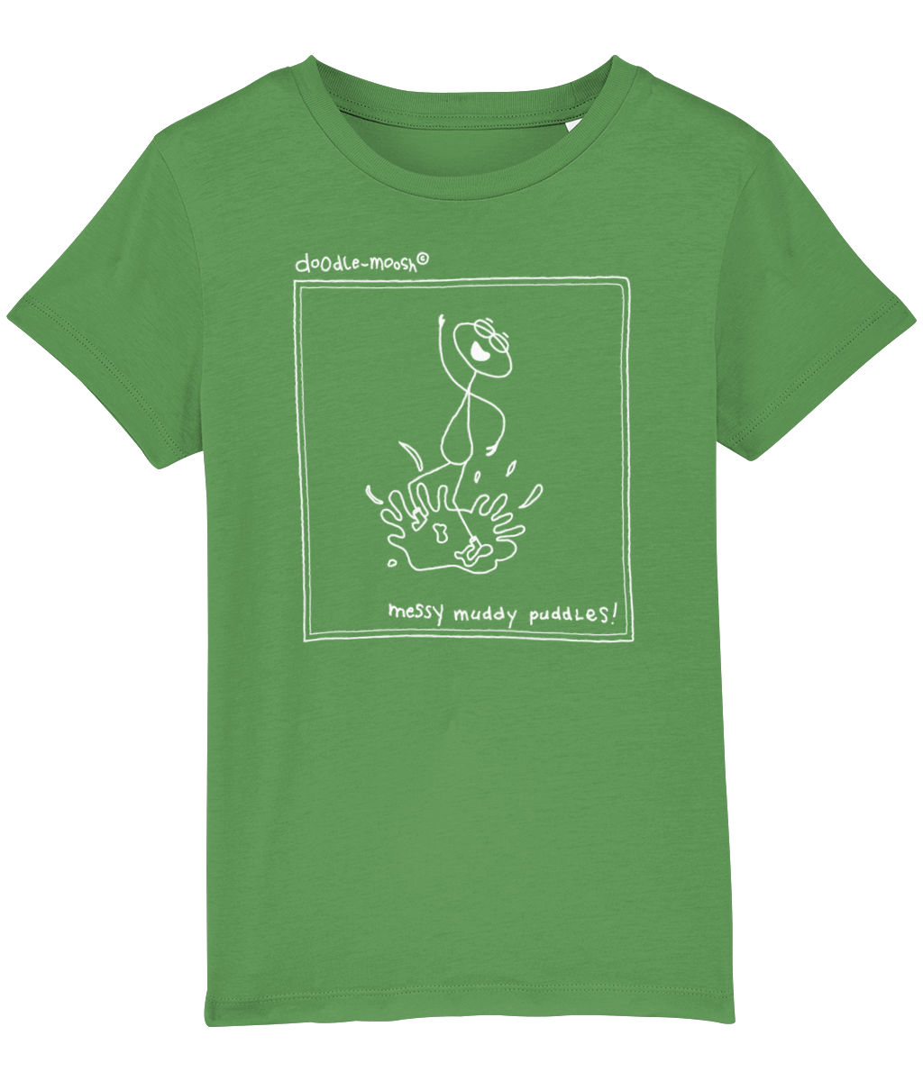 Messy muddy puddles t-shirt, green with white