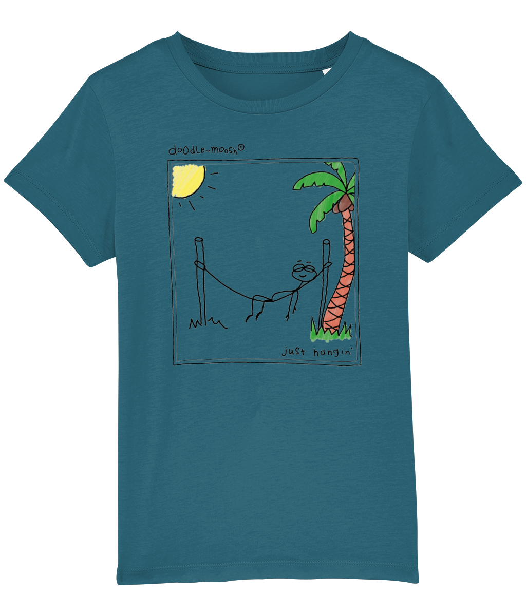 Just hanging t-shirt, blue with black, colourful drawing