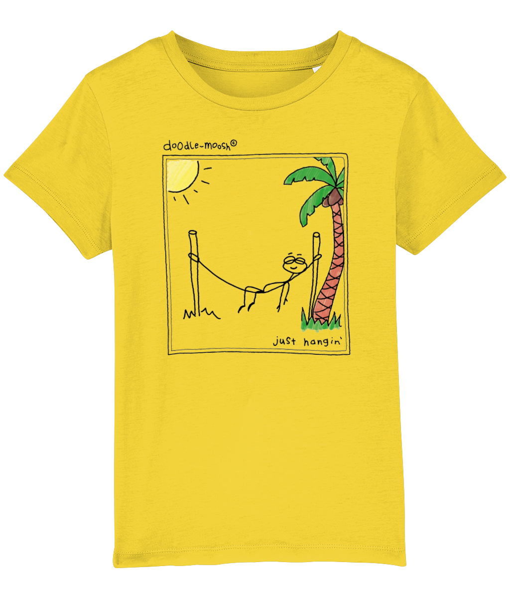 Just hanging t-shirt, yellow with black, colourful drawing