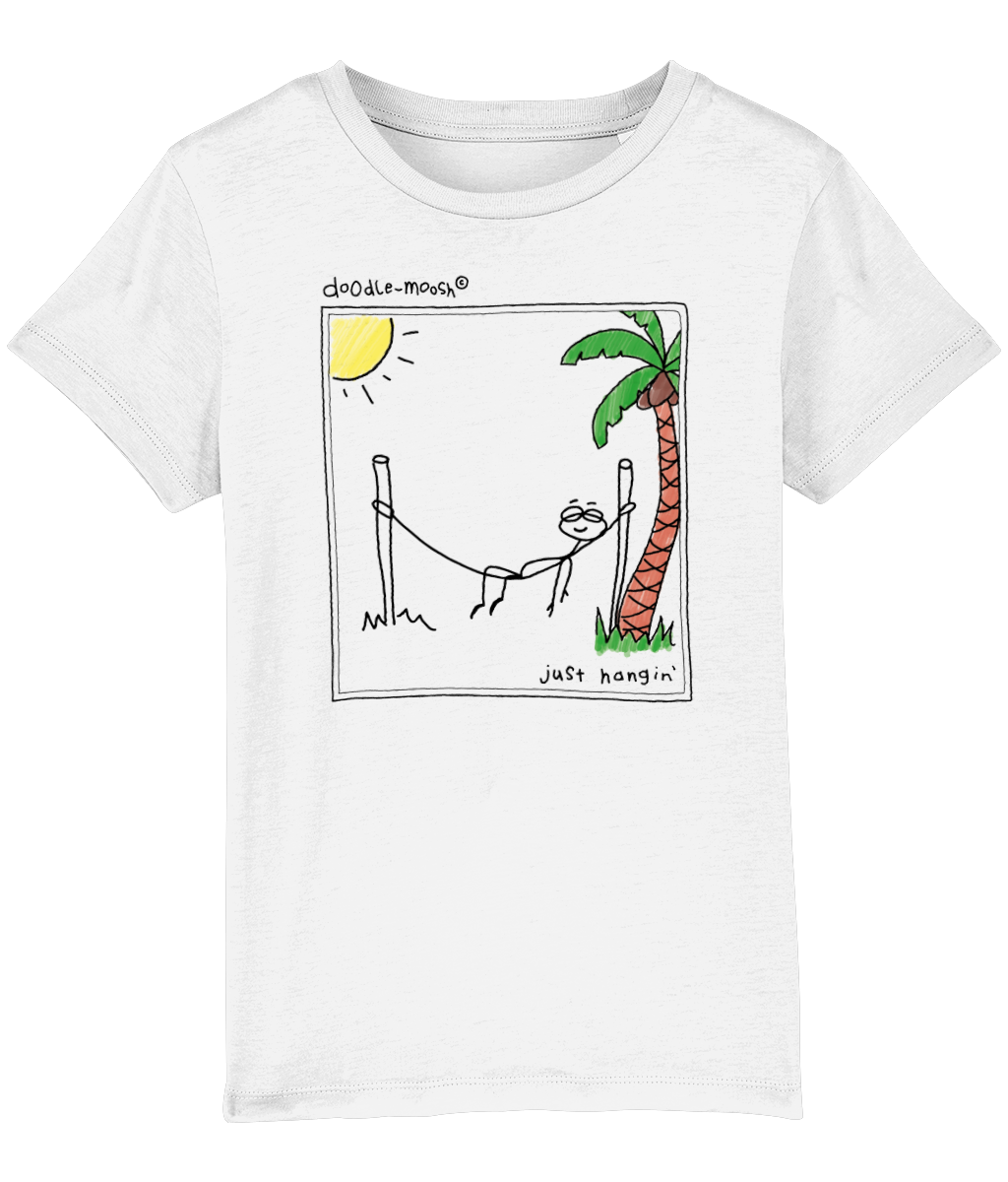 Just hanging t-shirt, white with black, colourful drawing