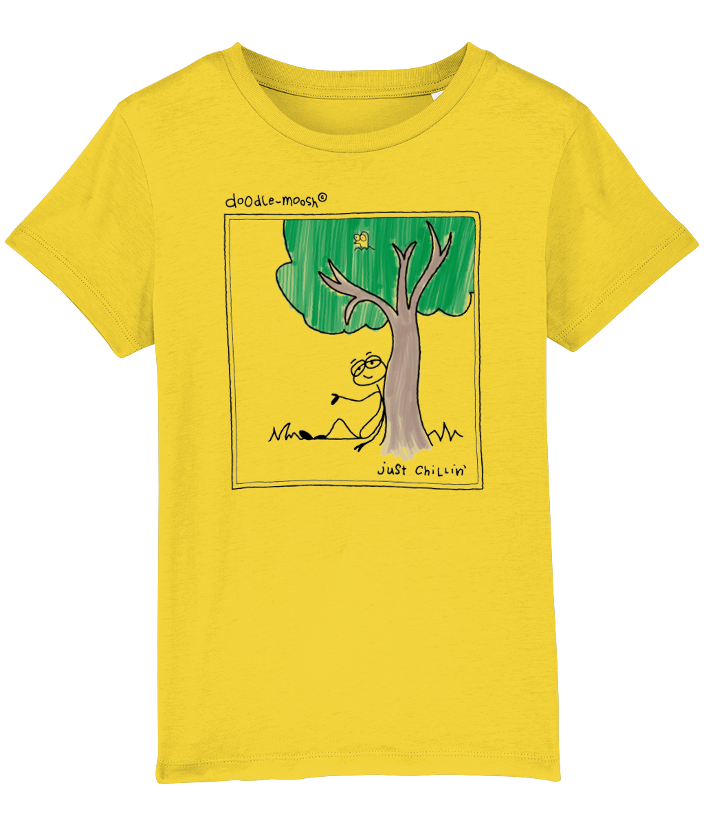 Just chilling t-shirt, yellow with black, colorful drawing
