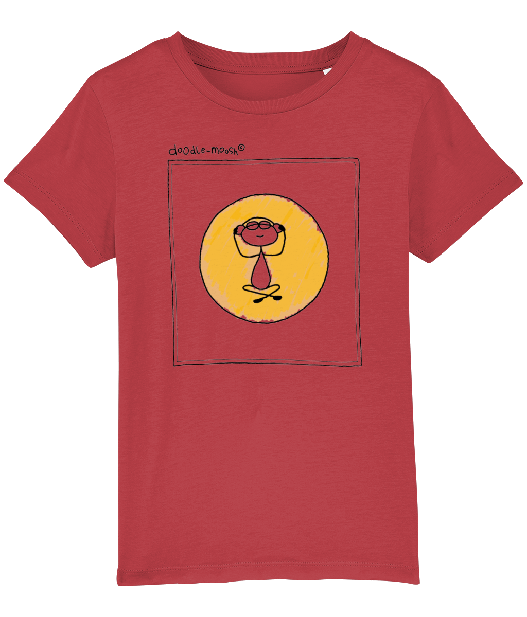 tuned in t-shirt, red with black, colourful  drawing
