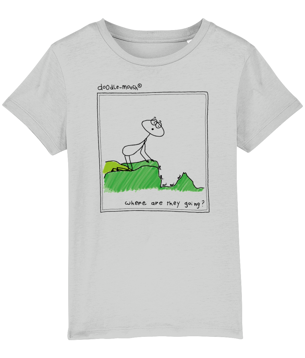 Where are they going t-shirt, grey with black, colourful drawing
