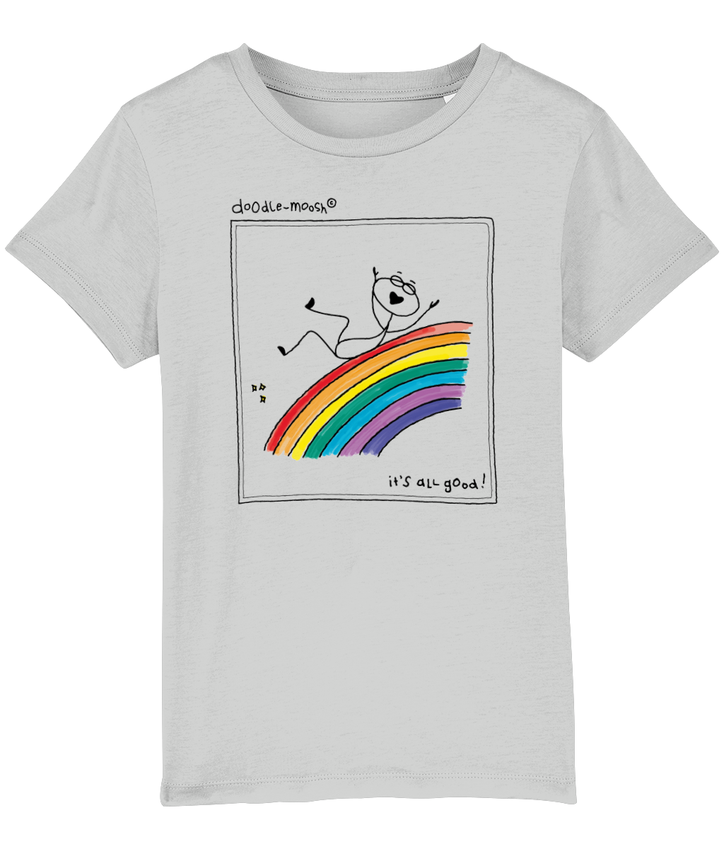 it's all good t-shirt, grey with black, colored rainbow