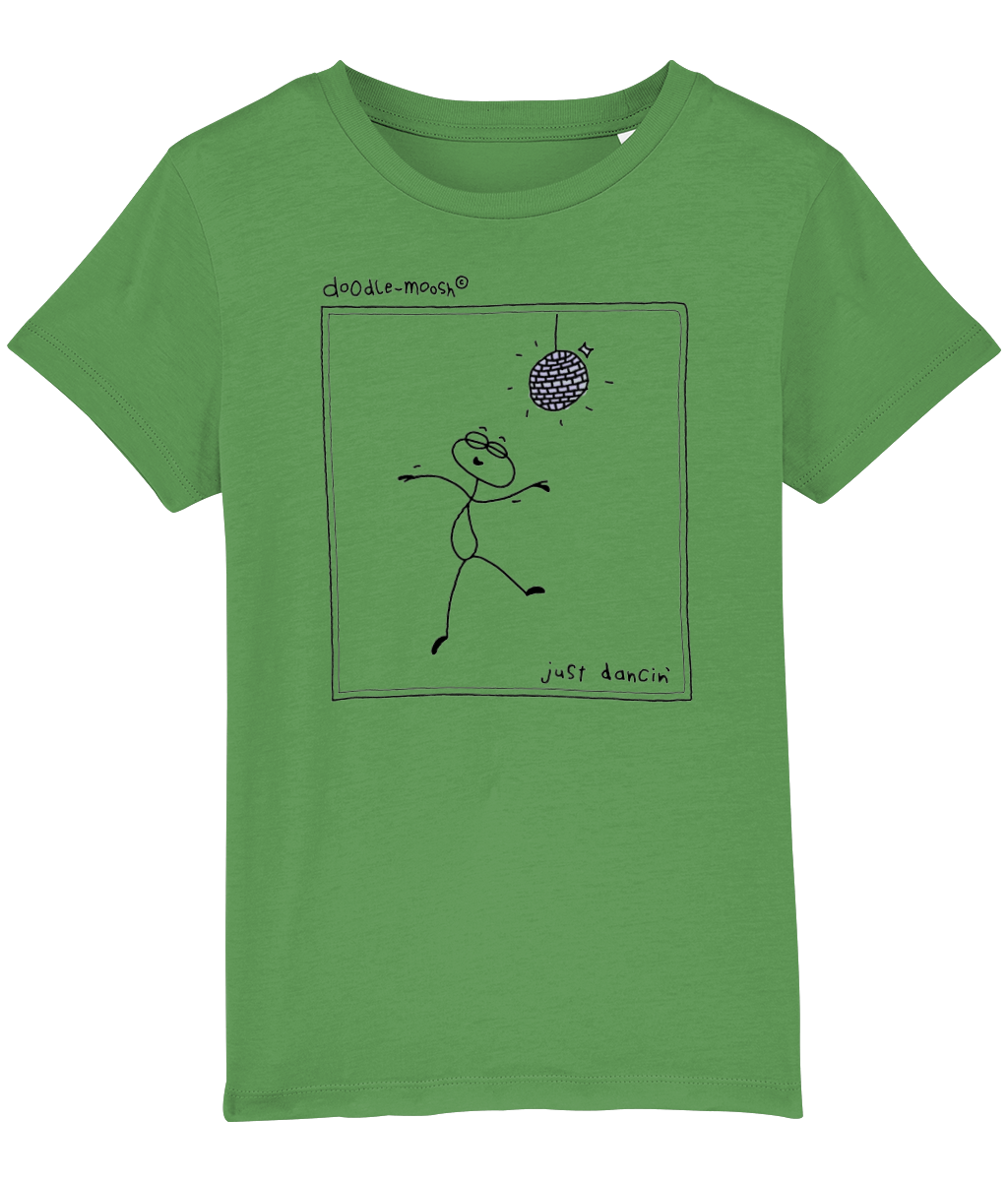 Just dancing t-shirt, green with black, colorful drawing