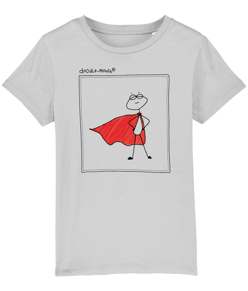 superpower t-shirt, grey with black, colorful drawing