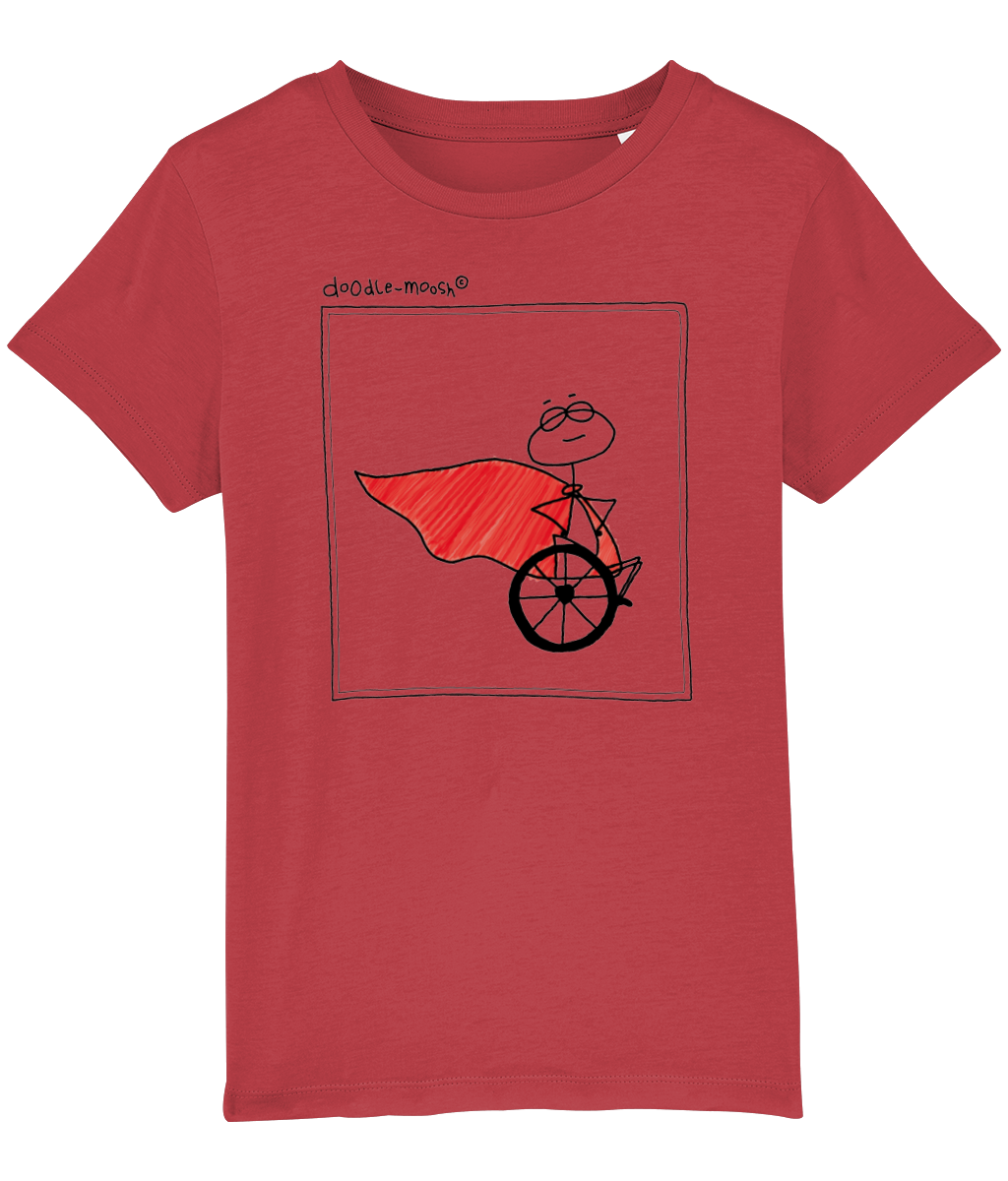 superpower t-shirt, red with black, colorful drawing