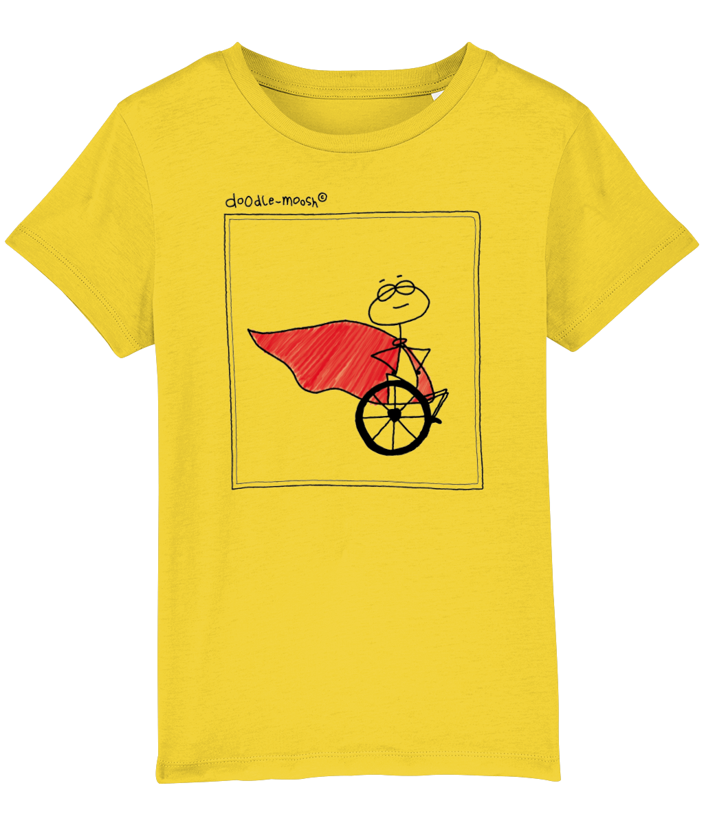superpower t-shirt, yellow with black, colorful drawing